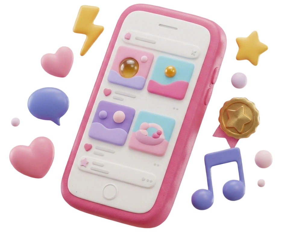 Celular com posts, curtidas e música
